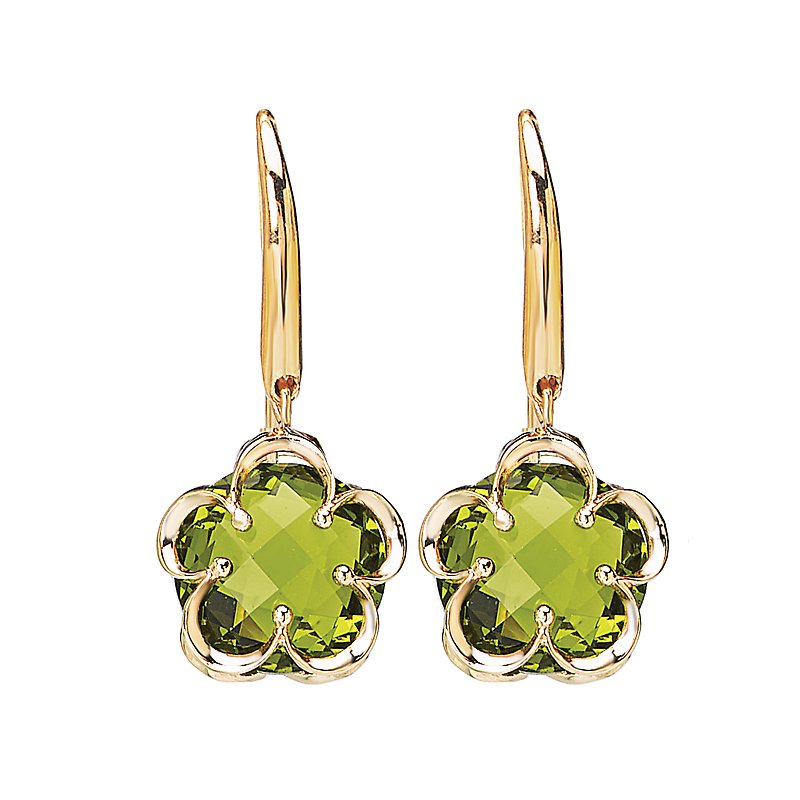 Luxora Green Quartz Floral Drop Earrings in 14K Yellow Gold