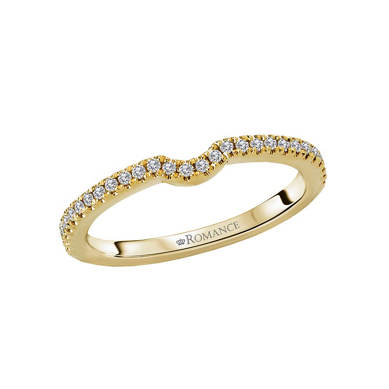Orbelle 14K Yellow Gold Curved Wedding Band with 1/7 Carat Round White Diamond