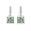 Luxora Princess Cut Green Amethyst Dangle Earrings in 14K White Gold
