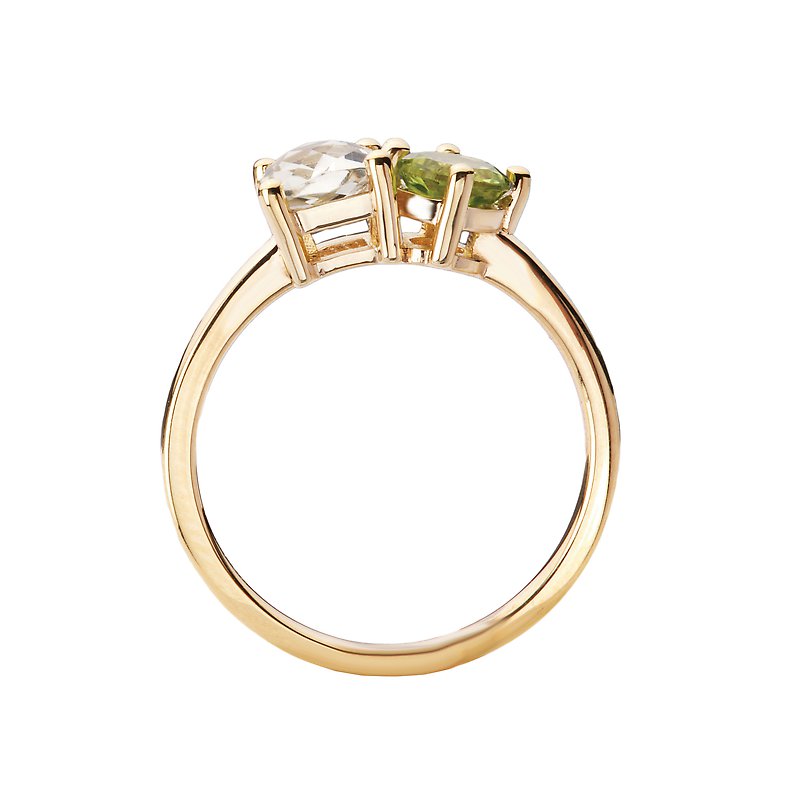 Luxora Peridot and Green Amethyst 14K Yellow Gold 2-Stone Ring