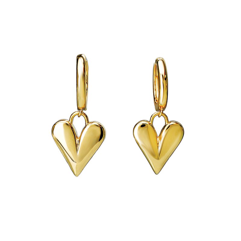 Chic 14K Yellow Gold Heart Dangle Earrings - Luxora Collection