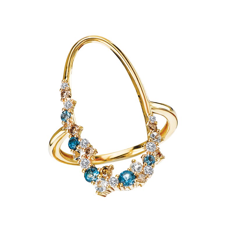 Luxora Oval Diamond and Gemstone Ring in 14K Yellow Gold