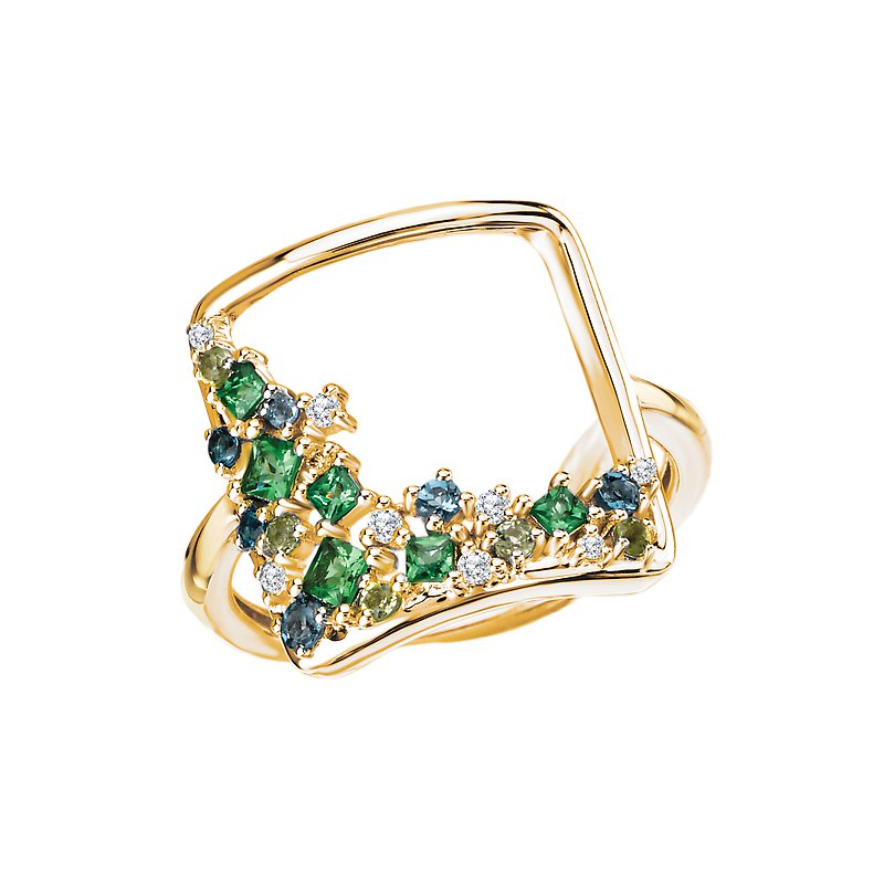 Luxora Square Diamond and Gemstone Ring in 14K Yellow Gold