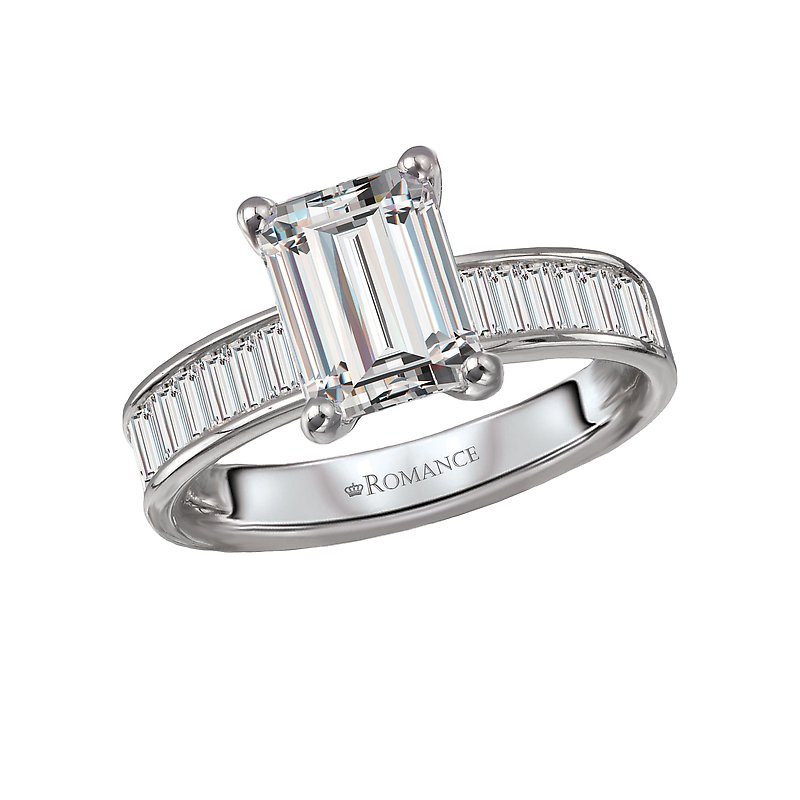 Orbelle Lab Grown Diamond Engagement Ring - Bandora 14K White Gold Band with Baguette Diamonds