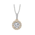 Luxora Ladies Diamond Halo Necklace in 14k White and Yellow Gold
