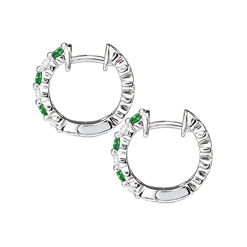 Luxora Diamond and Tsavorite Huggie Earrings in 14K White Gold
