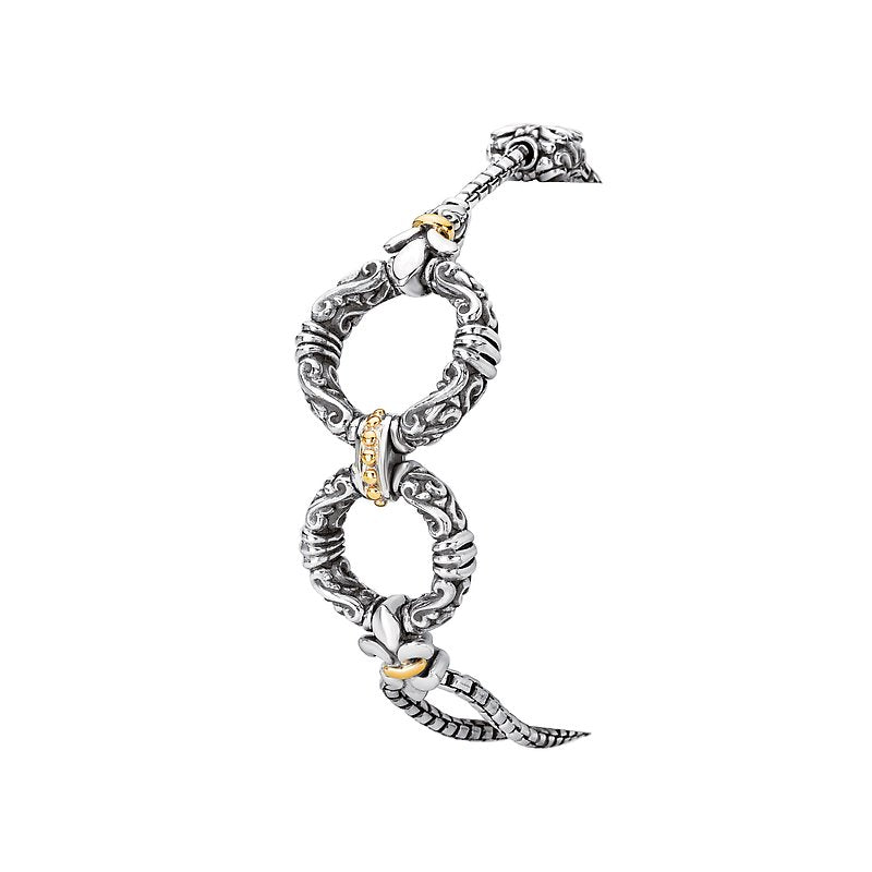 Eleganza Ladies Fashion Two-Tone Bracelet - Swirls of Silver and 18k Gold