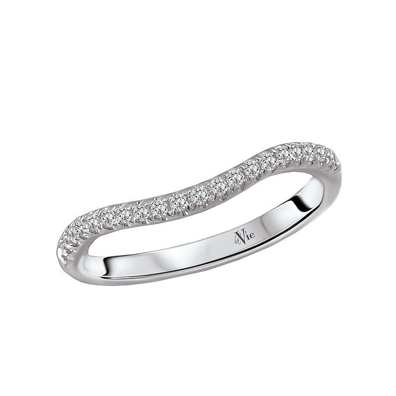 Glemera Curved Wedding Band in 14K White Gold with Round Diamond Accent