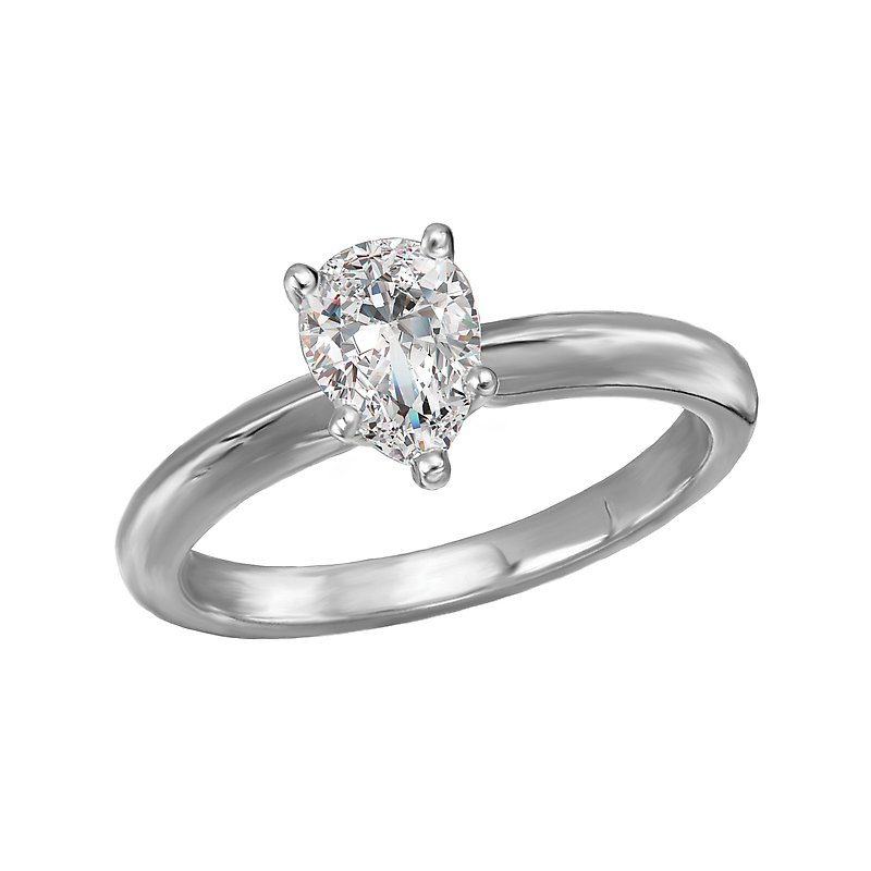 Glemera Solitaire Semi-Mount Diamond Engagement Ring - 14K White Gold Pear Shape 3/4 Carat