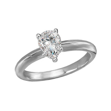 Glemera Solitaire Semi-Mount Diamond Engagement Ring - 14K White Gold Pear Shape 3/4 Carat