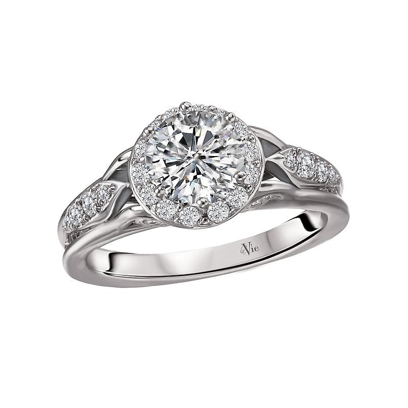 Glemera Vintage Round Halo Diamond Engagement Semi-Mount Ring in 14K White Gold