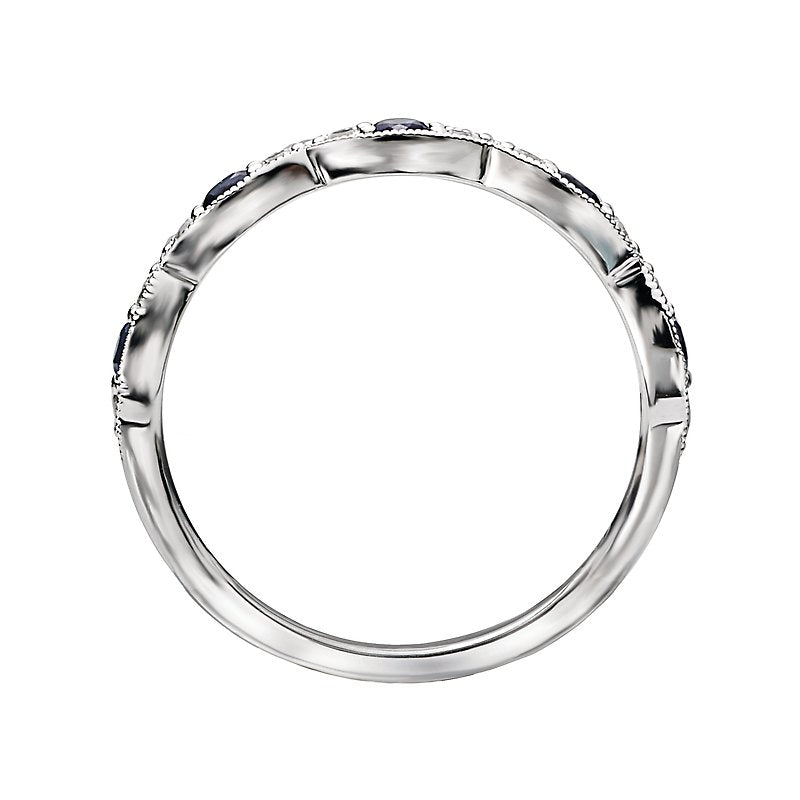 Luxora Classic 14K White Gold Sapphire and Diamond Scalloped Fashion Ring