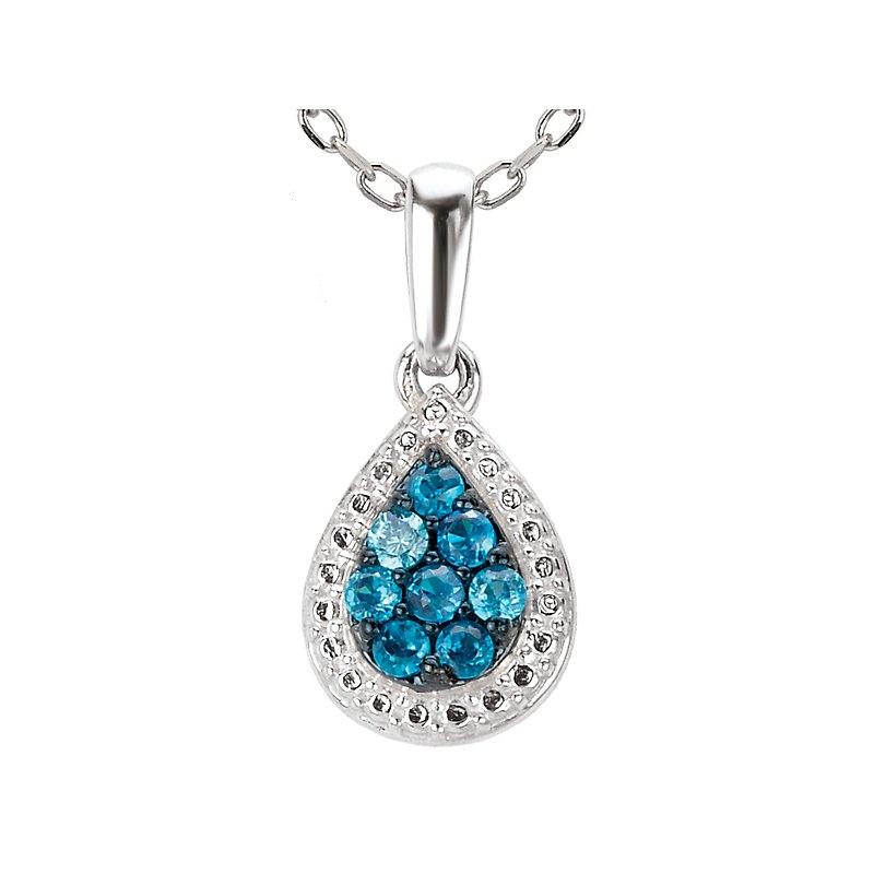 Luxora Teardrop Blue Diamond Pendant - 14kt White Gold