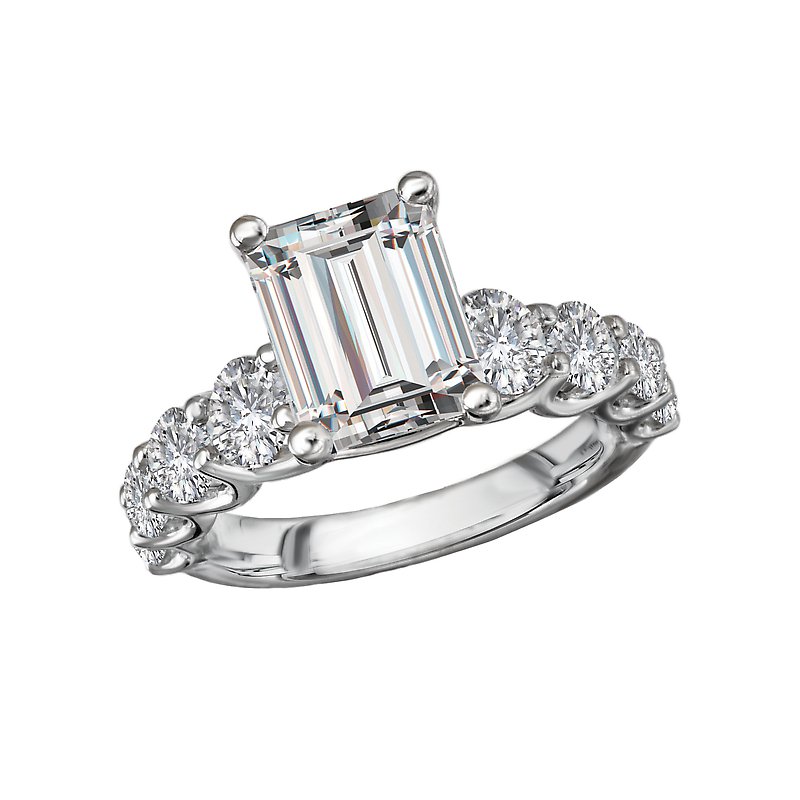 14K White Gold 3-Stone Lab Grown Diamond Engagement Ring Semi-Mount