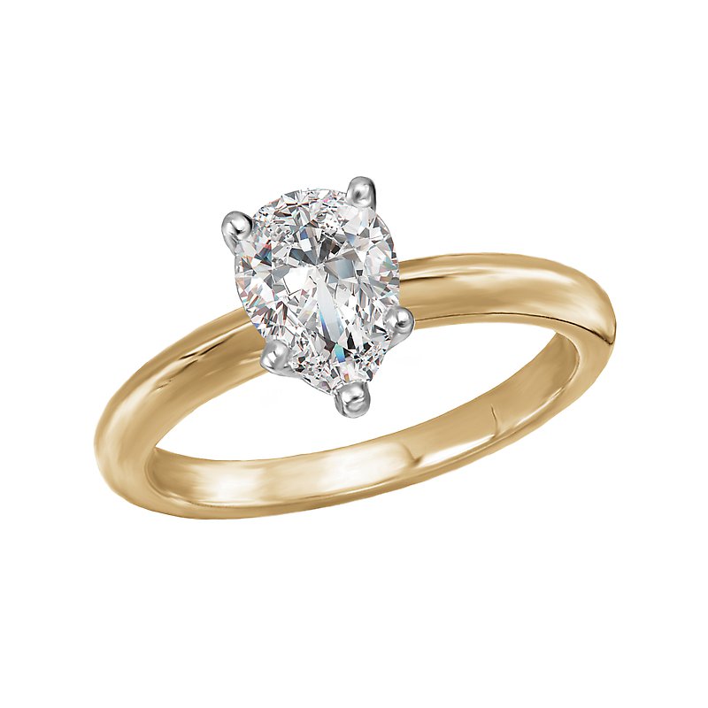 Glemera Solitaire Diamond Engagement Ring Semi-Mount 14K Yellow Gold Pear Shape 1 Carat