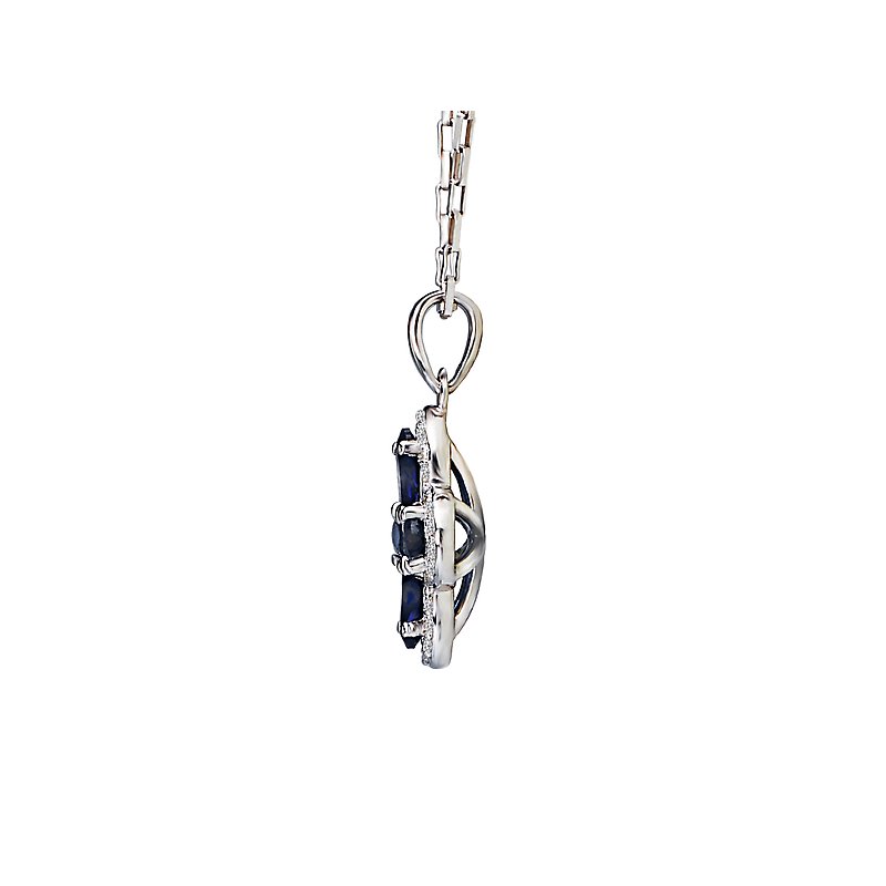 Luxora White Gold Sapphire Clover Pendant with Diamond Accent