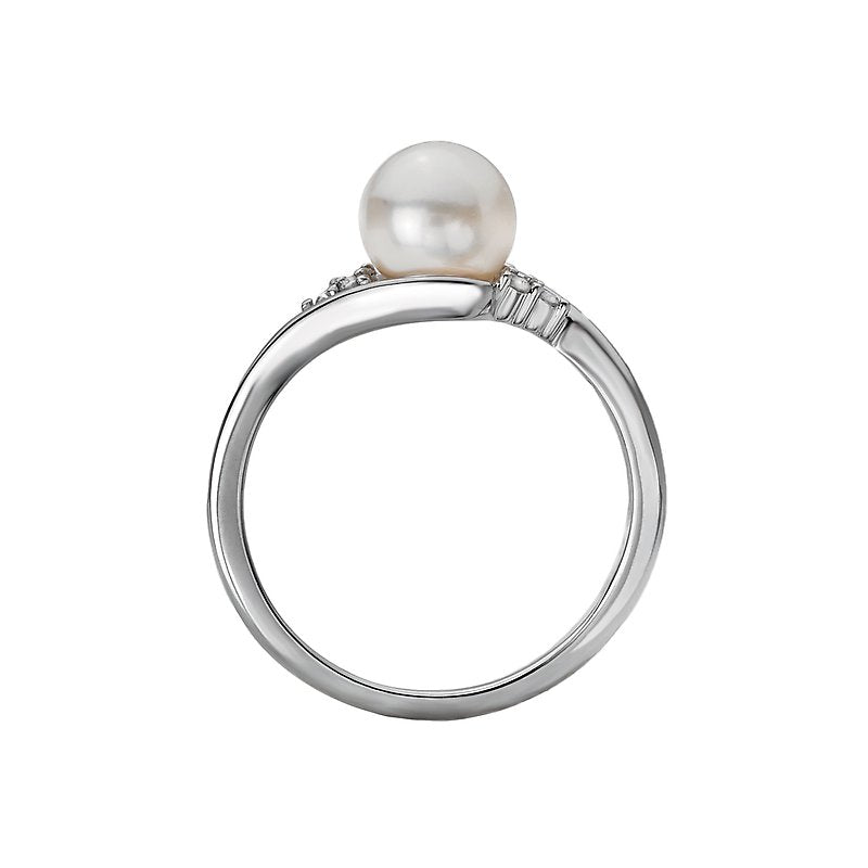 Luxora 14K White Gold Freshwater Pearl Ring with Diamonds