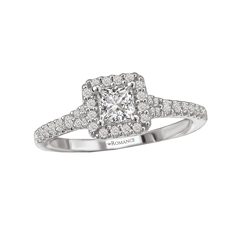 Orbelle Princess Cut Halo Diamond Engagement Ring in 14K White Gold