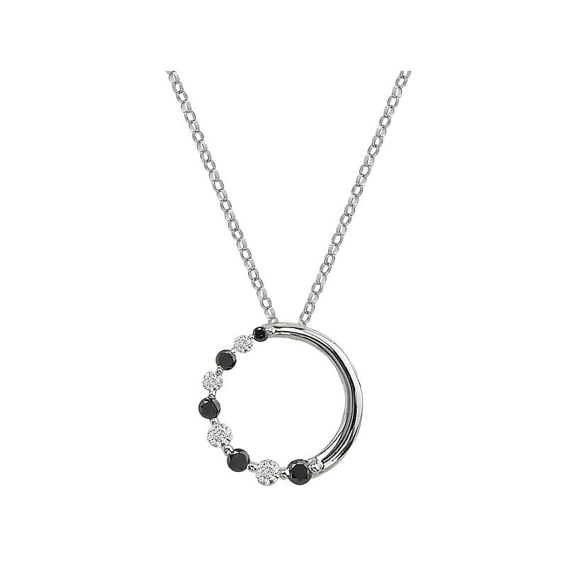 Luxora 14kt White Gold Round Journey Pendant with Black and White Diamonds
