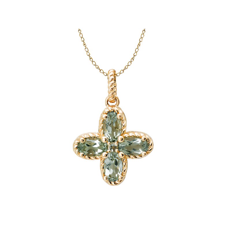 Luxora Green Amethyst Flower Pendant in 14K Yellow Gold