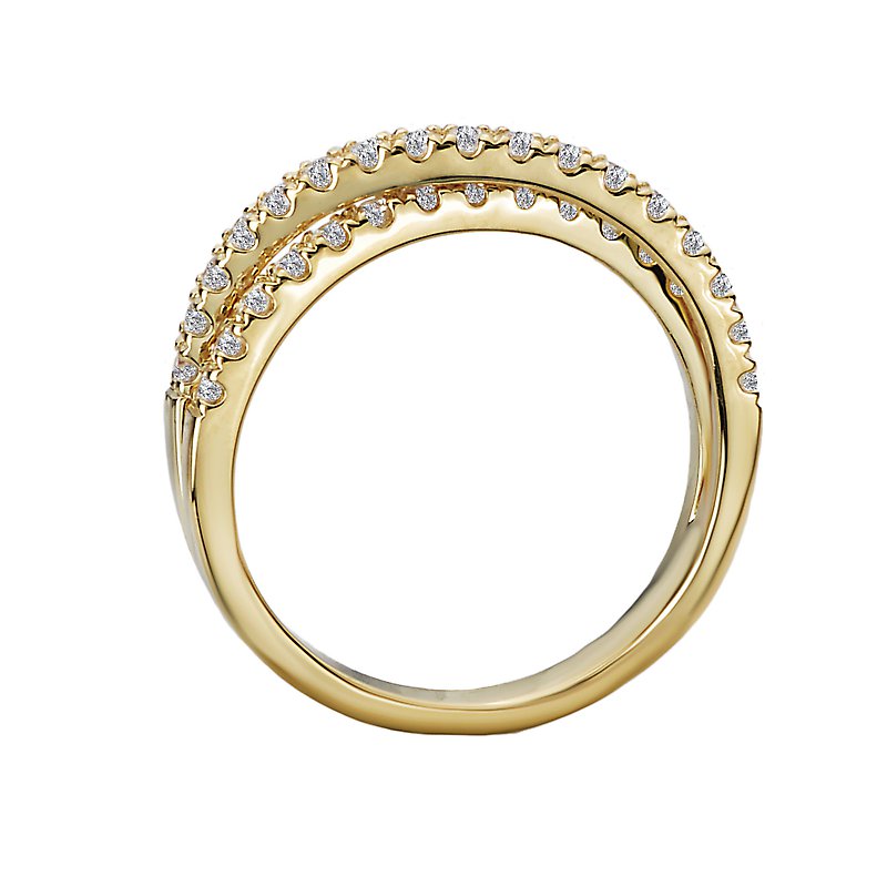Luxora Ladies Fashion Diamond Criss-Cross Band Ring in 14K Yellow Gold (D 1/2 carat total weight)