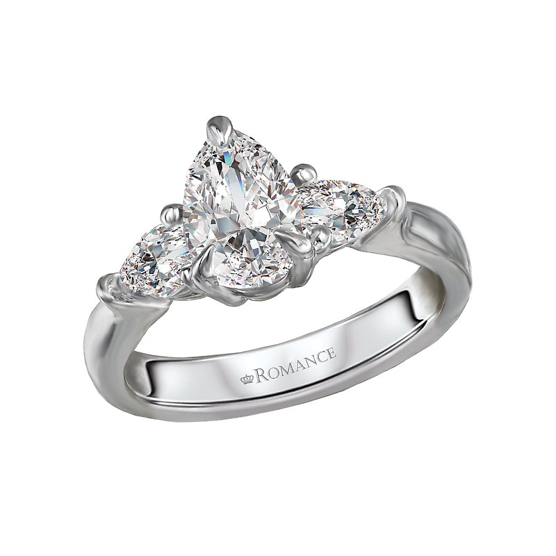 Orbelle 3 Stone Pear Shape Diamond Engagement Ring in 14K White Gold