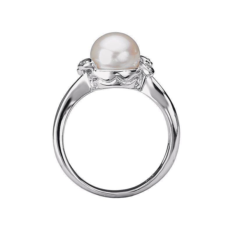 Luxora 14K White Gold Freshwater Pearl and Diamond Fashion Ring
