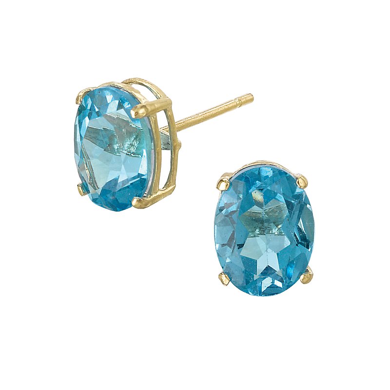 Aurenza Classics 14K Yellow Gold Oval Blue Topaz Gemstone Earrings