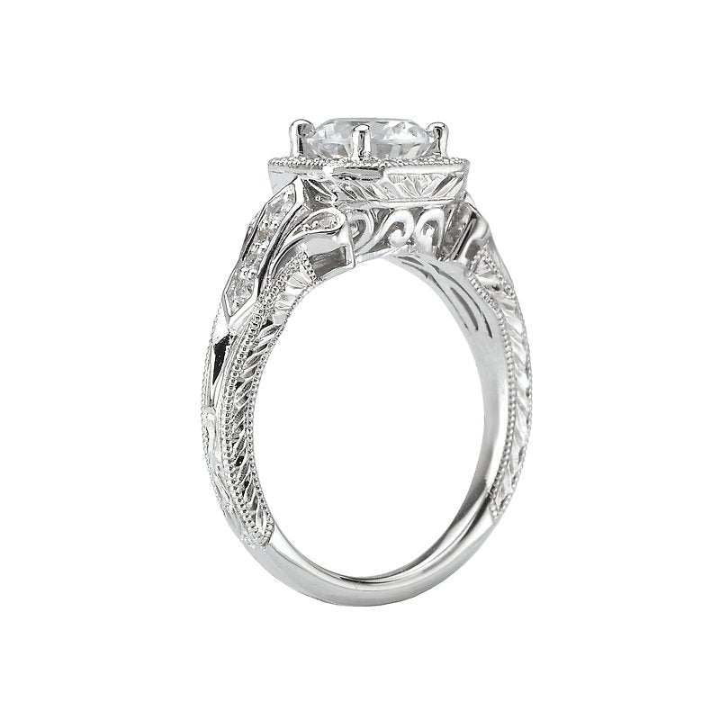 Vintage 14K White Gold Semi-Mount Diamond Ring with Octagon Halo