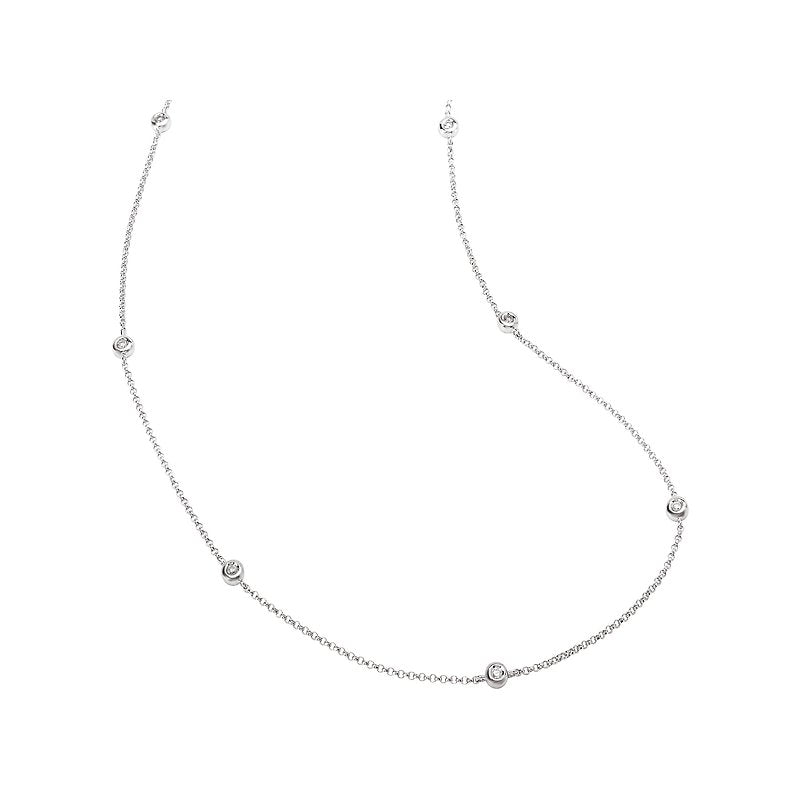Chic 14KW White Gold Bezel Set Diamond Necklace, 1/5CTW, 16 Inch