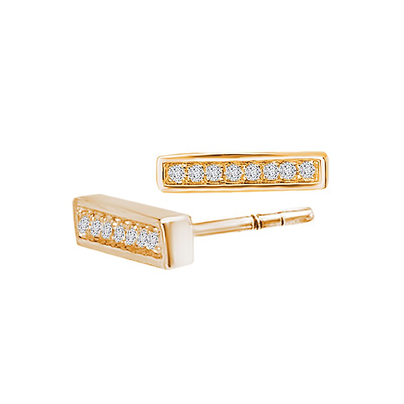 Luxora 14K Yellow Gold Round Diamond Bar Stud Earrings