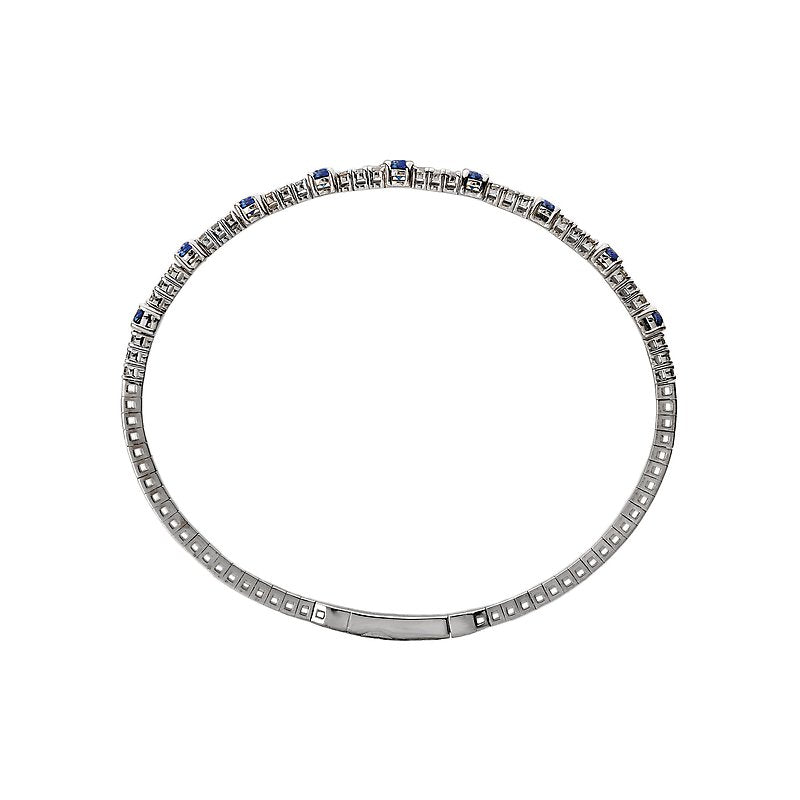 Luxora Ladies Fashion Diamond and Sapphire Bangle Bracelet in 14K White Gold