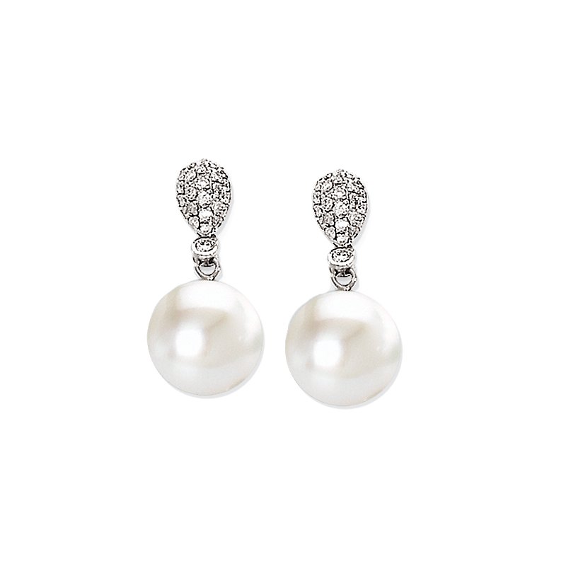 Aurenza Classics South Sea Pearl and Diamond Earrings in 18K White Gold