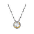 Eleganza Diamond and Mother of Pearl Halo Pendant Necklace in Two Tone Gold
