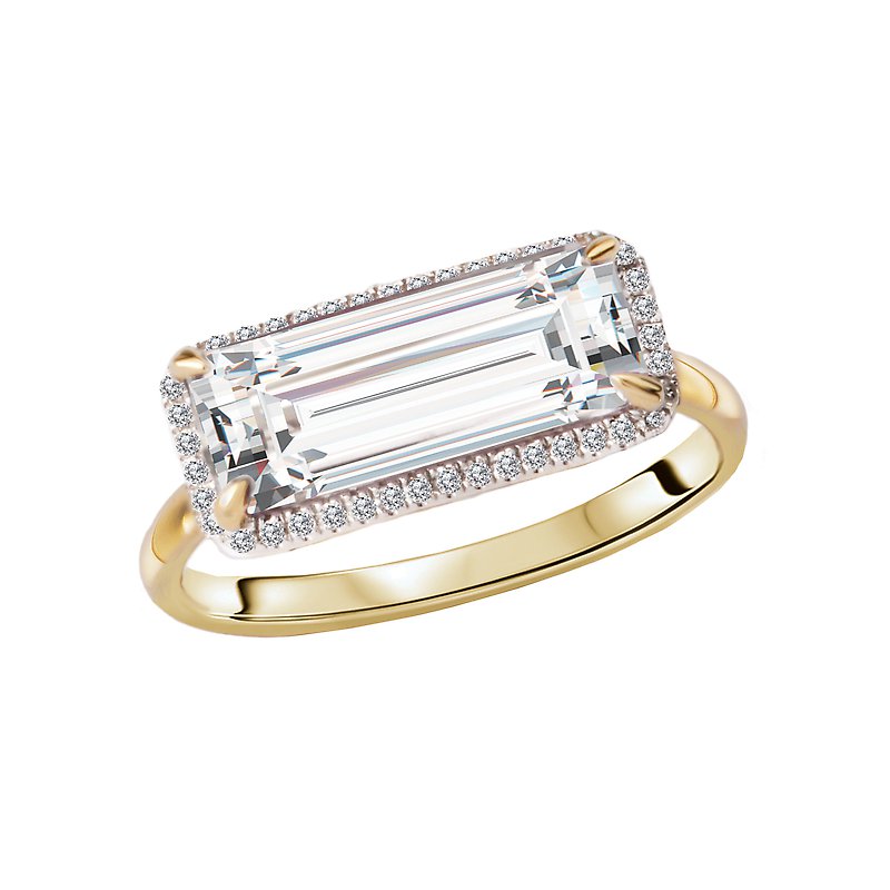 Luxora 14K Yellow Gold Ladies Fashion Halo Ring with Diamond and White Topaz