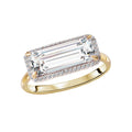 Luxora 14K Yellow Gold Ladies Fashion Halo Ring with Diamond and White Topaz