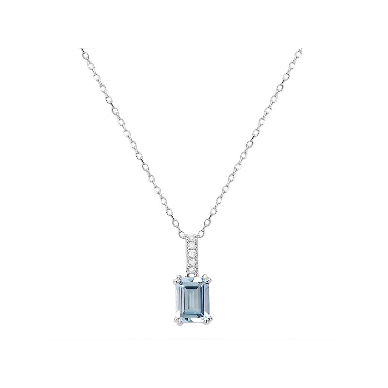 Luxora Octagon Aquamarine and Diamond Necklace in 14K White Gold