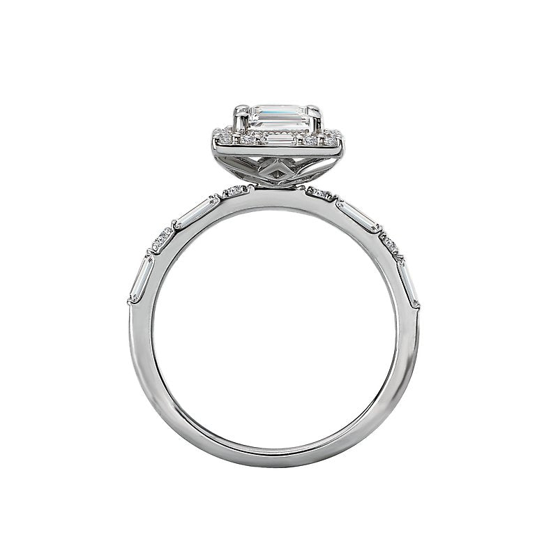 14K White Gold Halo Diamond Engagement Ring Semi-Mount for 7x5mm Emerald Cut