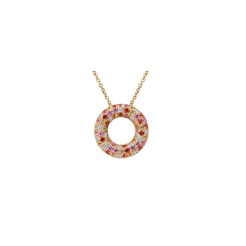 Luxora 14K Yellow Gold Circle Pendant Necklace with Diamonds, Sapphires, and Multicolored Stones