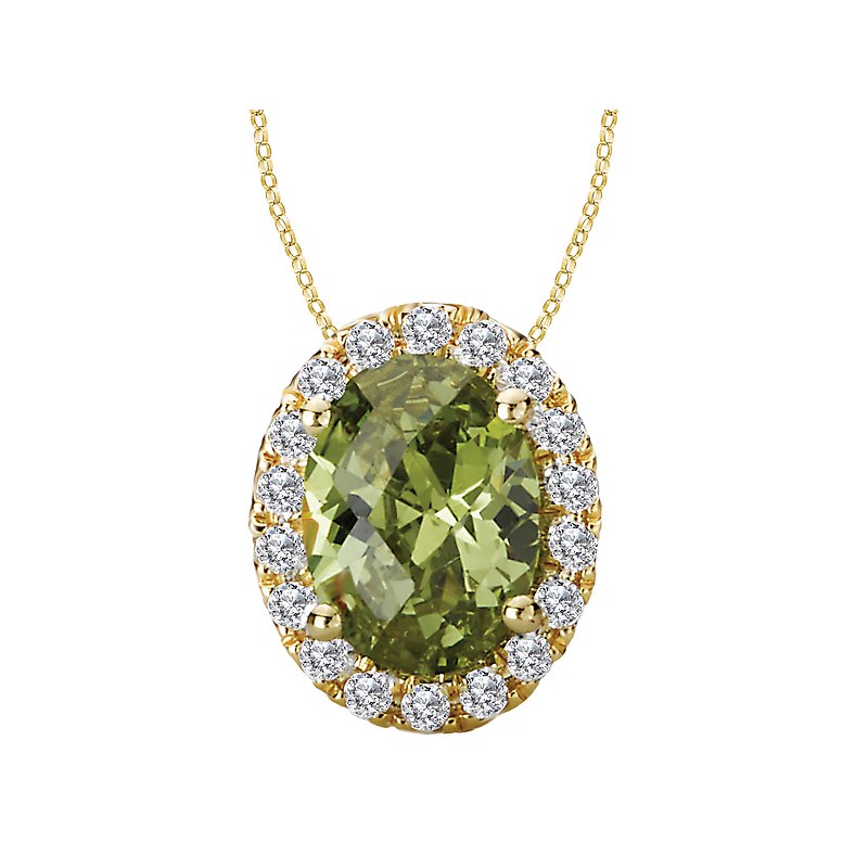 Luxora Oval Peridot Gemstone and Diamond Pendant in 14K Yellow Gold