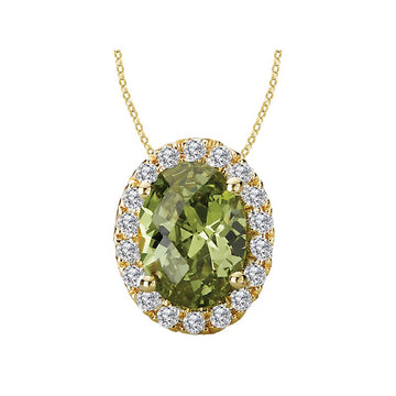 Luxora Oval Peridot Gemstone and Diamond Pendant in 14K Yellow Gold