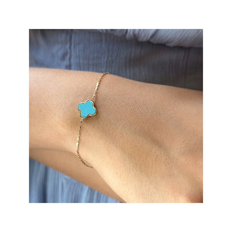 Luxora Italian 14kt Gold Turquoise Clover Bracelet