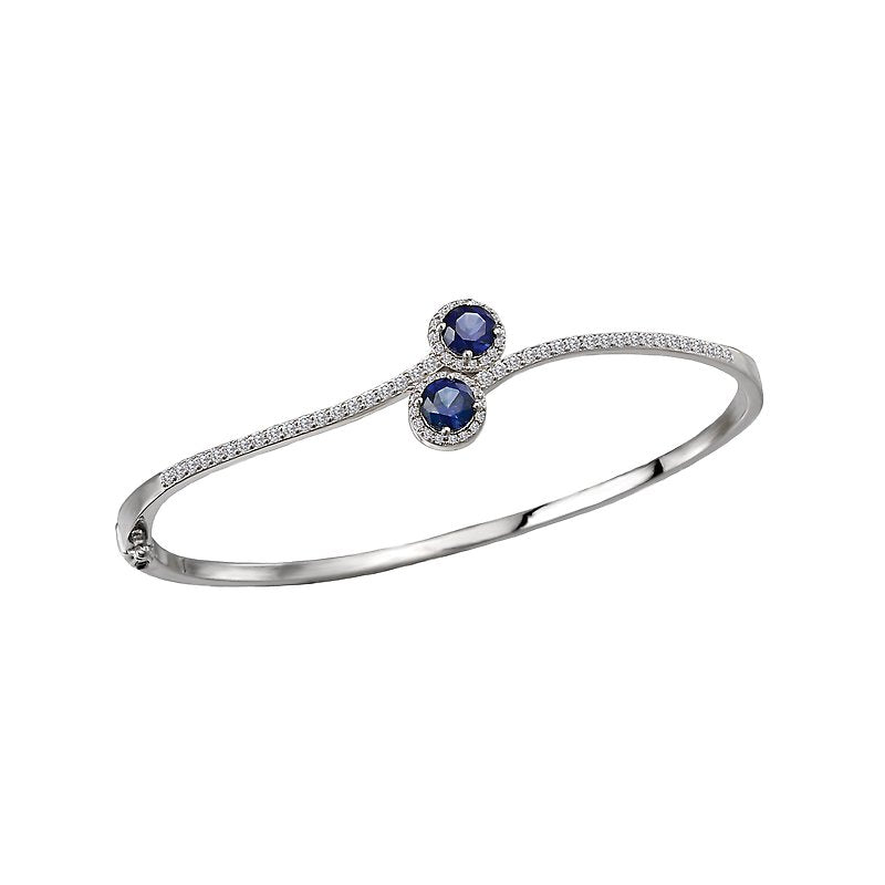 Luxora Ladies Fashion Gemstone Bracelet | 14K White Gold Cuff with Sapphire and Diamond Halo