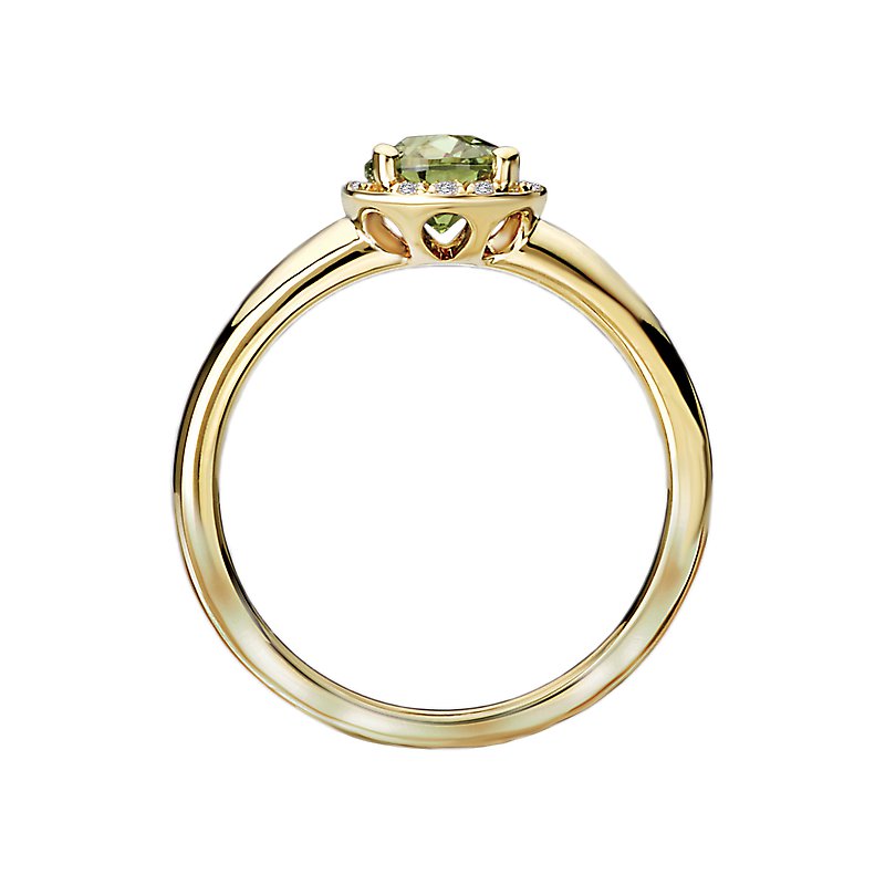 Luxora 14K Yellow Gold Peridot Halo Ring with Diamond Accents