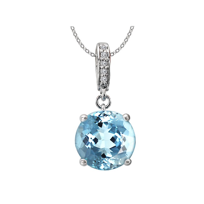 Luxora 14K White Gold Round Sky Blue Topaz Diamond Pendant