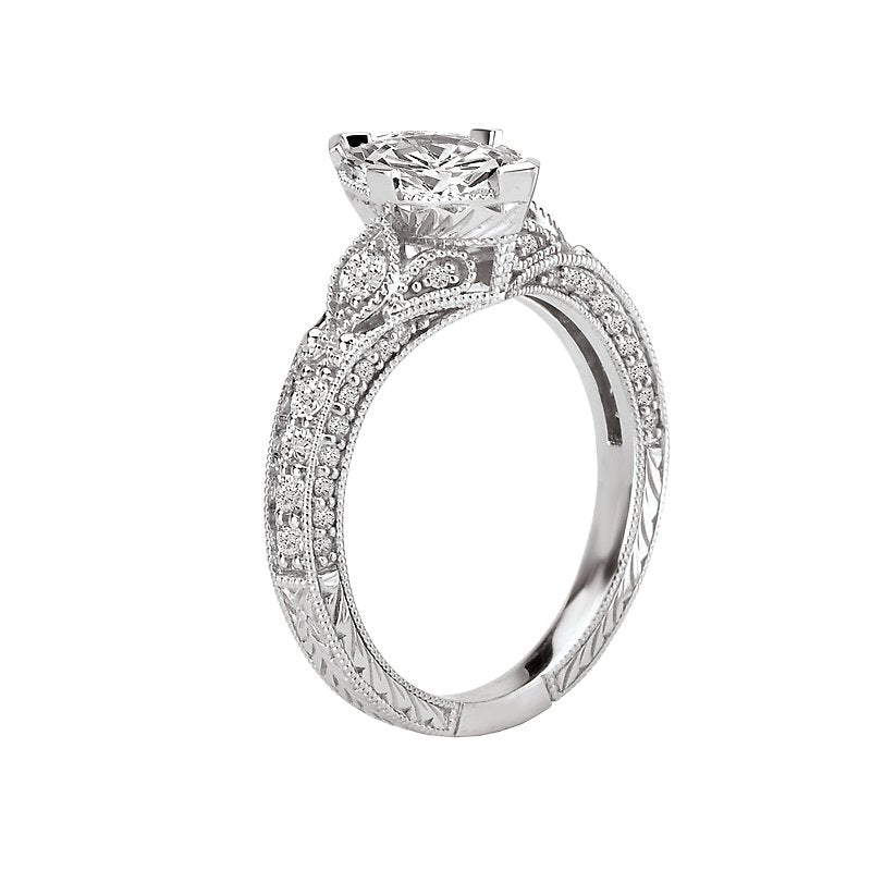 Vintage 14K White Gold Diamond Semi-Mount Ring for Marquise Cut Stone
