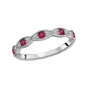 Luxora Classic 14K White Gold Ruby and Diamond Scalloped Fashion Ring