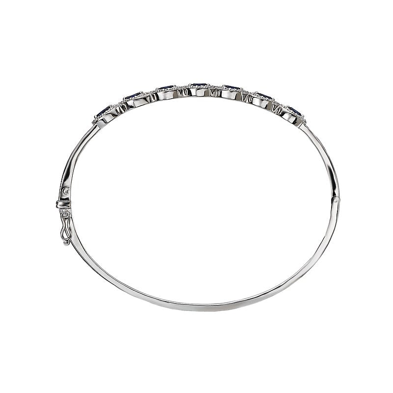 Luxora Marquise Sapphire and Diamond Bangle Bracelet in 14K White Gold