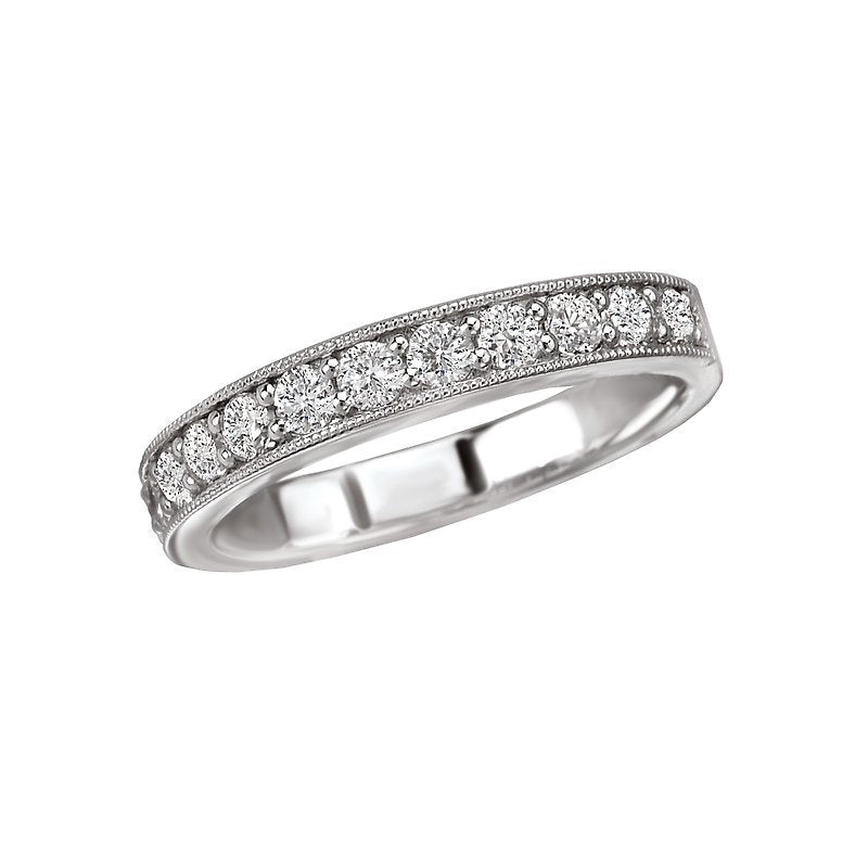 Aurenza Classics 14kt White Gold Diamond Wedding Band with Milgrain Detail
