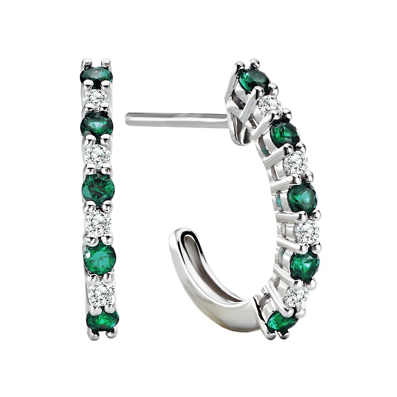 Luxora Ladies Diamond and Tsavorite Half Hoop Earrings in 14K White Gold